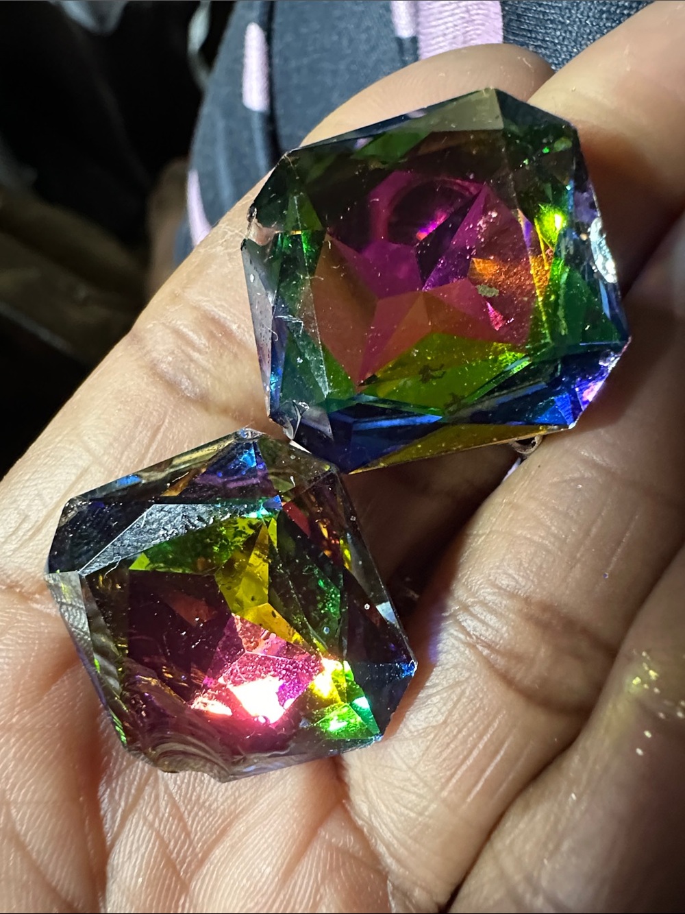 Multicolor Faceted (real glass)Crystal Stud Earrings -chip on 1 stone